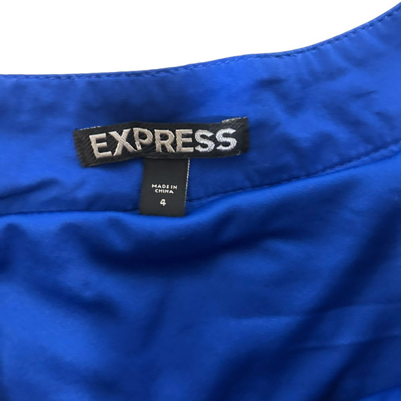 Express Full Mini Skirt Lined Royal Blue Side Pockets Size 4 Skater Retro - Picture 7 of 8